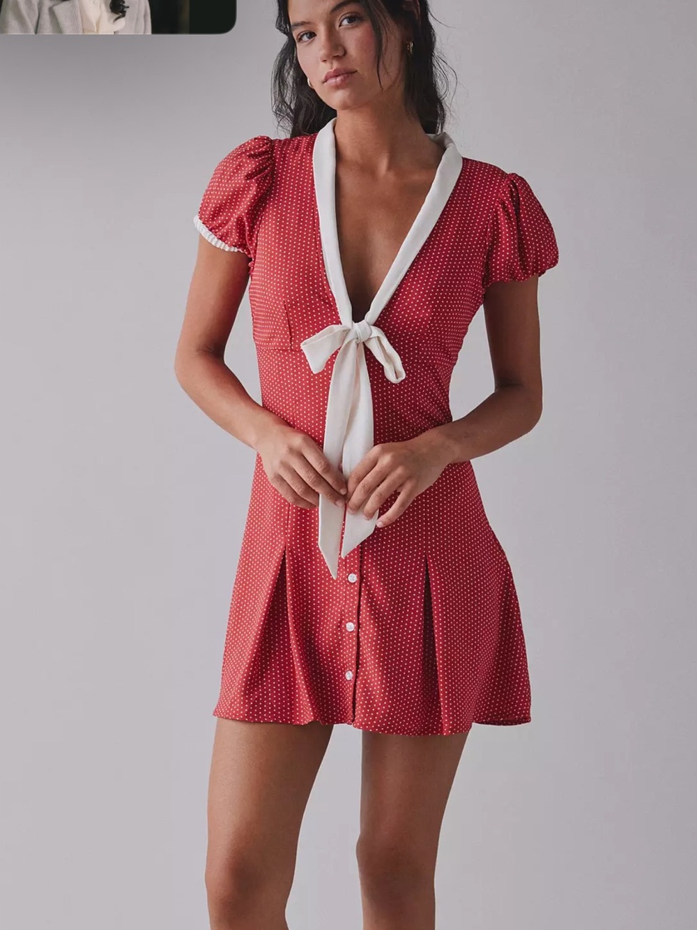 Frankie's Bikinis Manhattan Red and White Polka Tie-Front Mini Dress